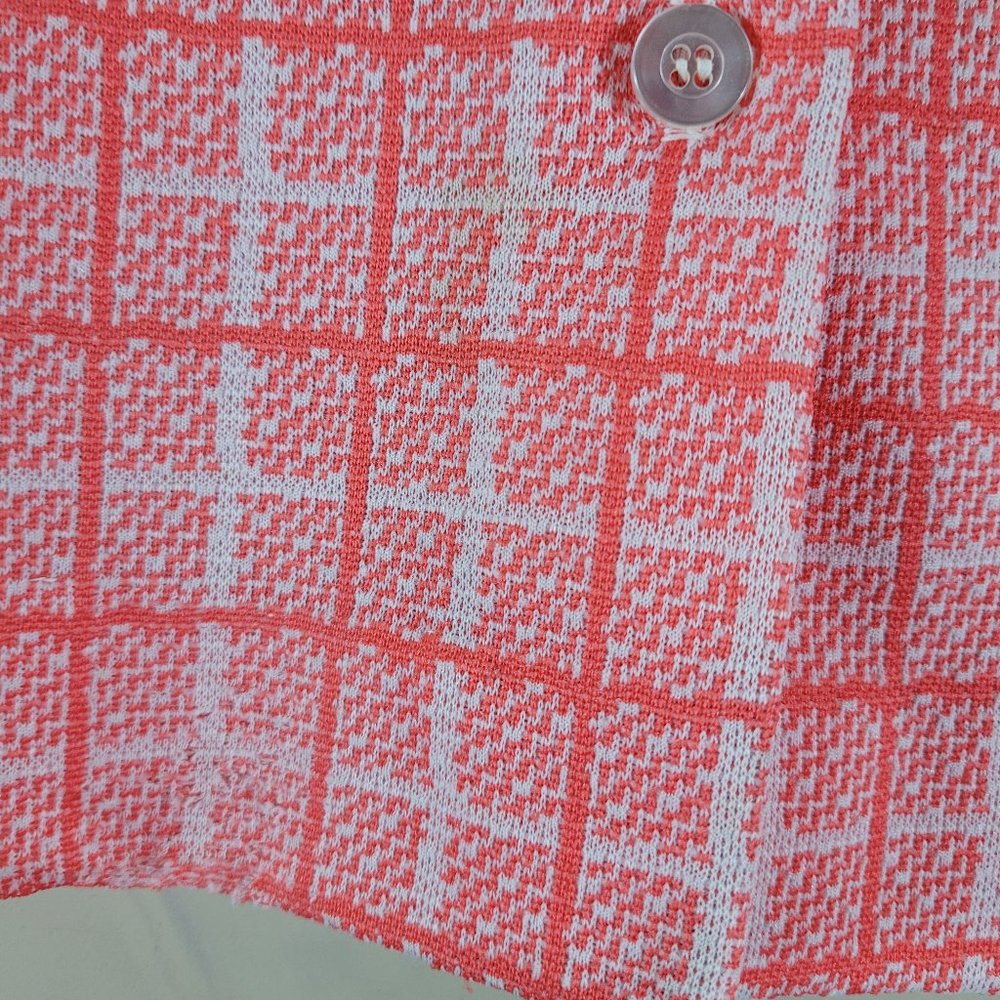 60s/70s Mod Grid Print Short Sleeve Button Up Top - image 5